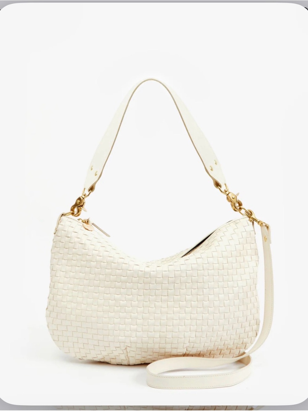 Clare V Moyen Messanger Ivory Woven Leather Shoulder Bag with Gold Hardware
